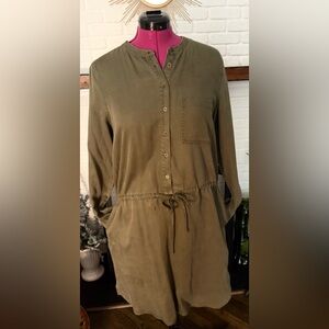 NWT Falls Creek 1/2 Button-Up Long-Sleeve Olive Dress w/ Drawstring Waist- large